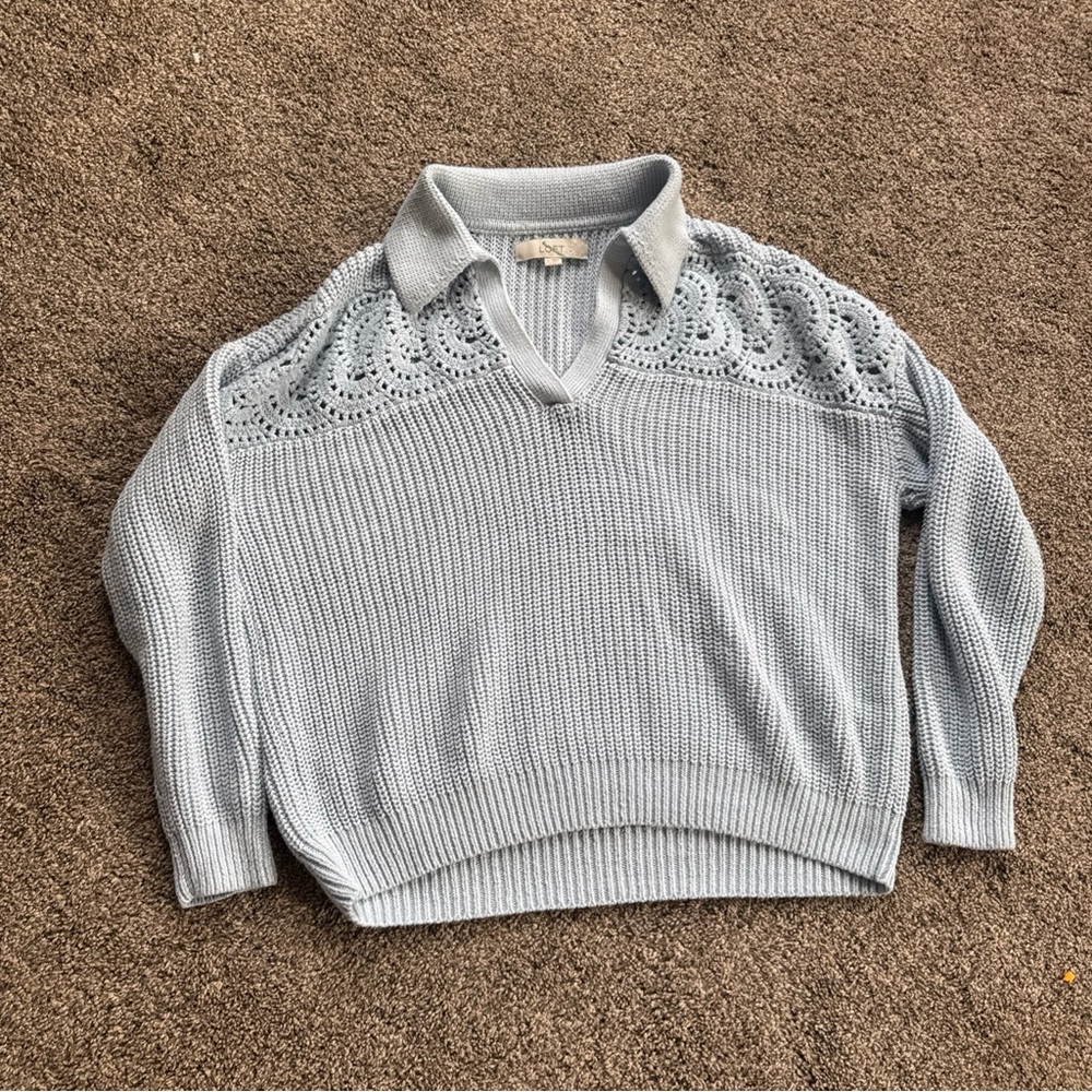 LOFT Light Blue Collared Knit Sweater - Women's Large but fits more like Medium